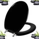 Black Round Toilet Seat Natural Wood Toilet Seat with Zinc Alloy Hinges, Easy to Install also Easy to Clean, Scratch Resistant Toilet Seat by Angol Shiold (Round, Black)