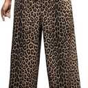 MakeMeChic Women's Plus Size Leopard Print Pants Drawstring Waist Wide Leg Loose Long Trousers 