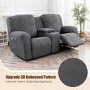 Gennia Waterproof Recliner Loveseat Cover with Console 6 Pieces, Jacquard 2 Seat Recliner Covers with Pockets Stretch Reclining Loveseat Slipcovers Furniture Protector (2 Seat with Console, Dark Gray)