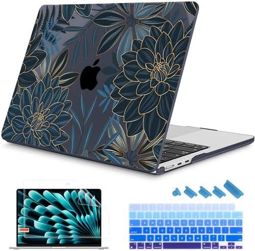 Mektron for 2026/2025/2024/2023 MacBook Air 15 INCH M5 A3448 /M4 A3241 /M3 A3114 /M2 A2941 Case, Printed Plastic Hard Shell Cover with 15.3" Liquid Retina Display Touch ID, Dahlia Flower C035, Pink