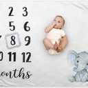 Baby Monthly Milestone Blanket - Organic Plush Fleece Photography Background Prop for Boy Girl Newborn Soft Elephant Blanket with Frame Large 47''x40''