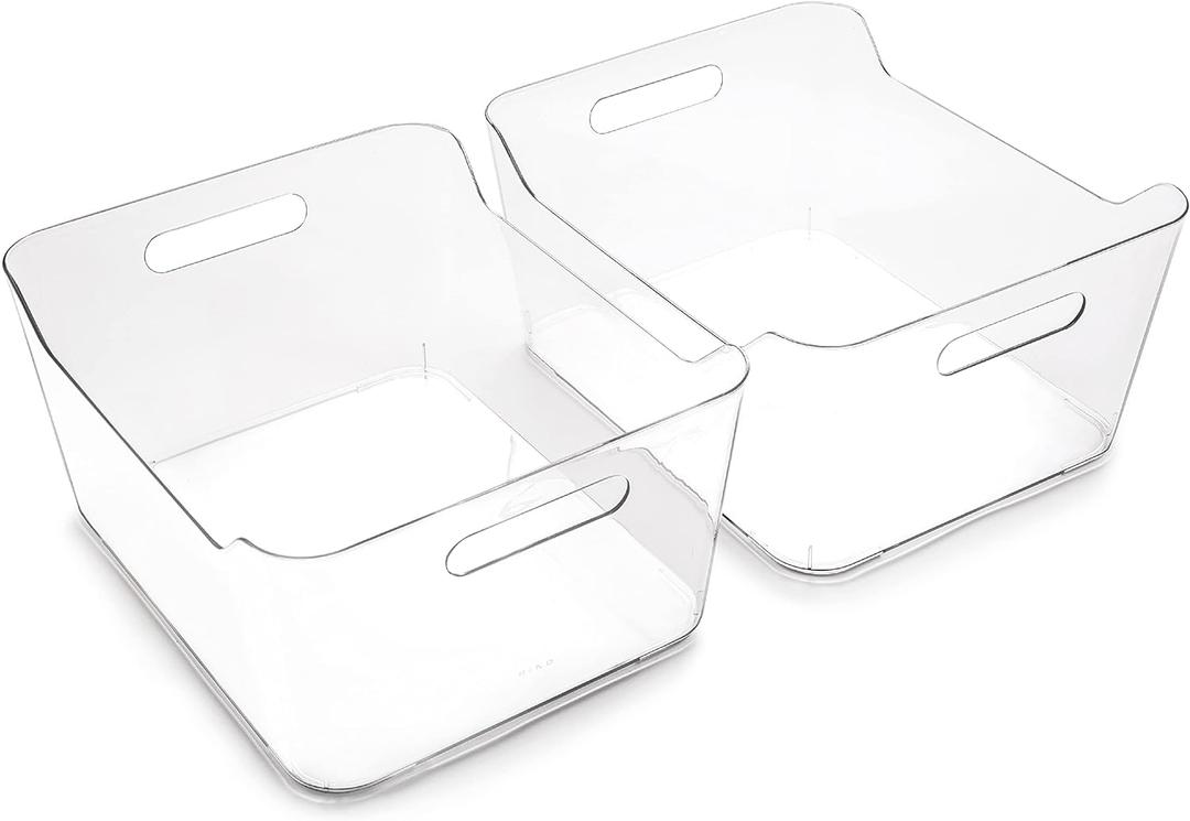 BINO | Plastic Storage Bins, X-Large - 2 Pack, Clear | THE SOHO COLLECTION | Pantry Organizers and Storage Containers Fridge Organizer Bins Kitchen Cabinet Organizer Medicine Cabinet Organizer Bin