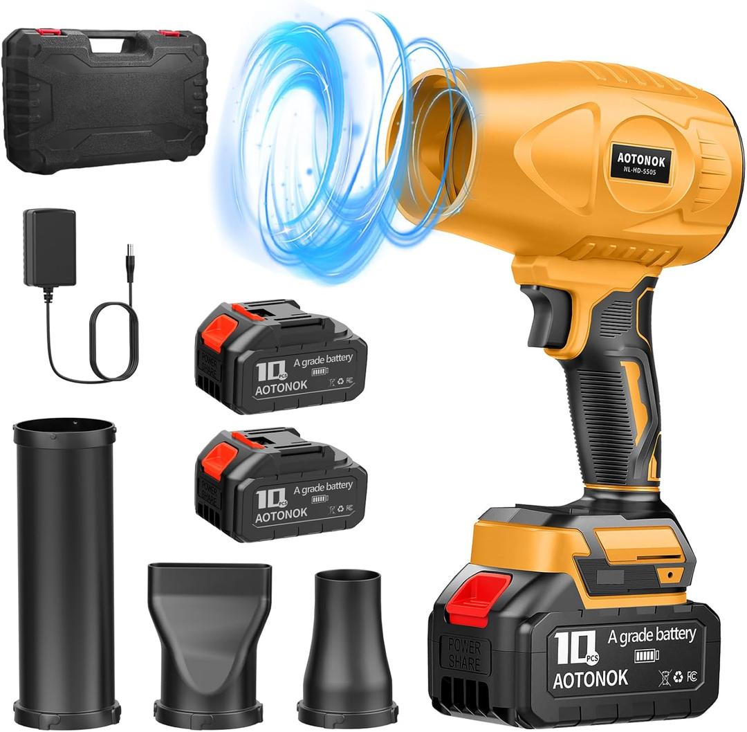 Cordless Leaf Blower, Powerful Handheld Electric Blower with 22.0Ah Batteries & Charger, 600,000 RPM, Extended Nozzle, Lightweight Leaf Blowers for Patio, Leaves, Lawn, Yard, Dust, Snow, Car Cleaning (Yellow)