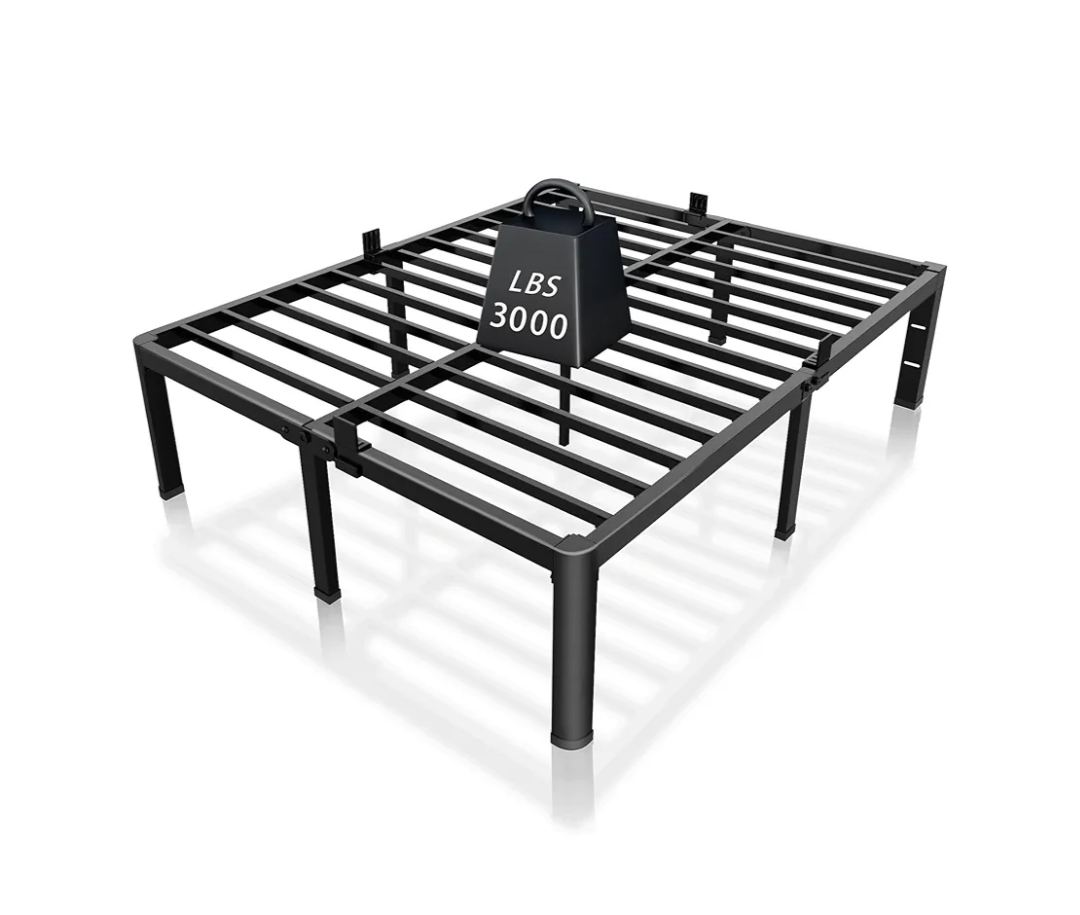 ROIL 14 inch King Size Bed Frame Metal Platform No Box Spring Needed with Headboard Hole Round Corner Legs Mattress Stoppers Retainers 3500LBS Heavy Duty Steel Slats Noise-Free