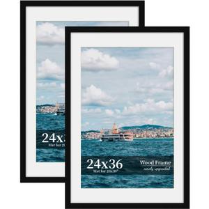 24x36 Picture Frame Set of 2, Wood Frame with Real Glass, Wide Border, 24X36 in