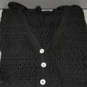 Saodimallsu Womens Crochet Swimsuit Cover Up Long Bell Sleeve Button V Neck Mesh Knit Beach Dress Vacation Outfits Black S