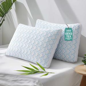 Shredded Memory Foam Cooling Soft Bamboo Viscose Pillows King Set of 2, Adjustable Hypoallergenic Hotel Quality Bed Pillows for Side, Stomach and Back Sleeper, Oeko-TEX Certified