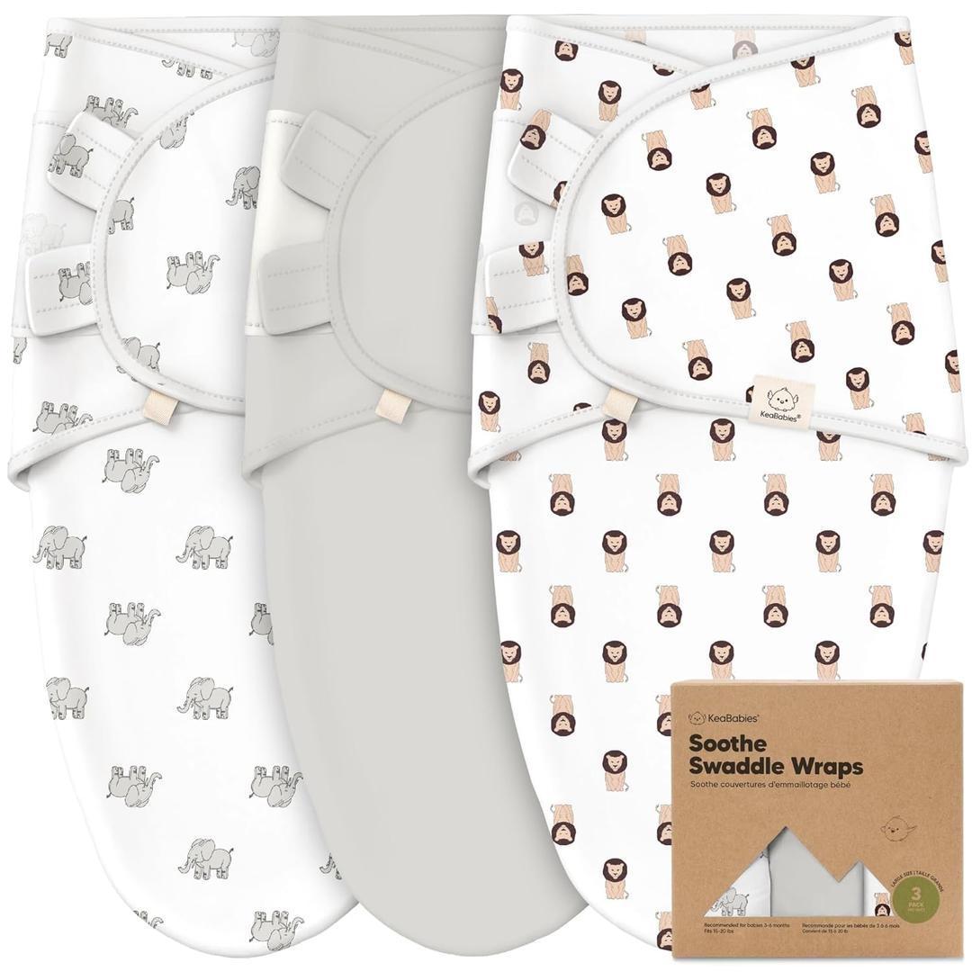 3-Pack Organic Baby Swaddle Sleep Sacks - Swaddles for Newborns, Infant 3-6 Months, Baby Girls, Boys, Soft & Snug Newborn Sleep Sack, Nursery Swaddling Blankets (The Wild 2, L)