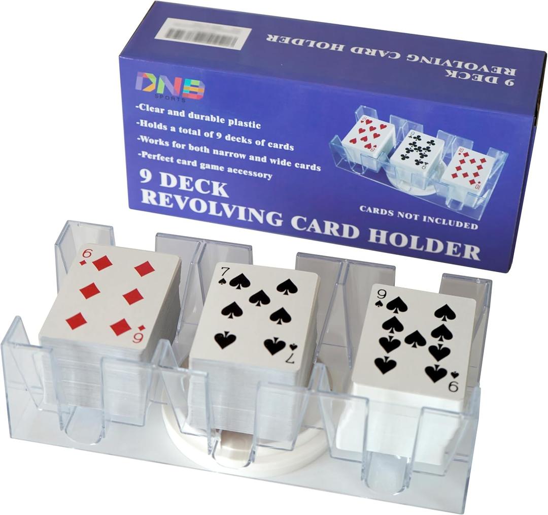 DNB Revolving Playing Card Tray - 9 Deck Plastic Rotating Canasta Card Holder