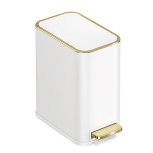 TIPGO Small Bathroom Trash Can with Lid Soft Close, Step Pedal, 5 Liter / 1.3 Gallon Stainless Steel Trash Bin, Slim Garbage Cans for Toilet, Office, Bedroom (White)