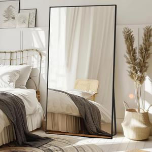 LFT HUIMEI2Y Full Length Mirror, 76.4"x37" Black Oversized Tempered Floor Mirrors with Stand, Full Body Dressing Mirror Hanging or Leaning with Aluminum Alloy Frame Home Decor for Living Room, Bedroom