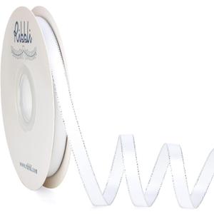 Ribbli White Satin Ribbon with Silver Edge,Double Faced Satin 3/8 inch x Continuous 50 Yards, White Ribbon Use for Crafts, Gift Wrapping, Wedding Card Decoration