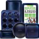 NutriChef 6-Piece Nonstick Baking Pans - Carbon Steel Non Toxic Bakeware set with Cookie Sheets, Muffin, Loaf, Round & Square Pan - Restaurant Quality Baking Tray, Easy Clean, Dishwasher & Oven Safe (Blue)