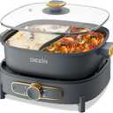 Dezin Hot Pot Electric with Divider, 5.5L Double-Flavor Electric Shabu Shabu Pot, Removable Non-Stick Dual Sided Electric Cooker, 3" Depth Divided Pot with Multi-Power Control, 2 Silicone Ladles (Grey)