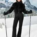 Womens Snow Suits One Piece Ski Suit Faux Fur Collar Jumpsuit Windproof Winter Warm Ski Outfits for Snowboarding (Black, XL)