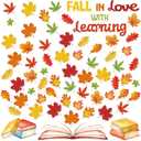 Fall Classroom Bulletin Decorations Maple Leaves Bulletin Board Cutouts Fall in Love with Learning Decors Autumn Themed Supplies with Glue Points for Wall School Blackboard Chalkboard