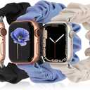 TOYOUTHS 3 PCS Compatible with Apple Watch Band Scrunchies 41mm 40mm 38mm Cloth Soft Pattern Printed Fabric Wristband Bracelet Women IWatch Elastic Bands Series SE 10 9 8 7 6 5 4 3 2 1, S/M (Starlight/Black/Blue)