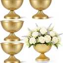 4 PCS Gold Vases for Wedding Centerpieces, 5.9'' W X 7.3'' H Gold Metal Vase Vintage Decorative Metal Vases Wedding Table Centerpieces Golds Compote Bowl Vase for Party Anniversary Reception Dinner