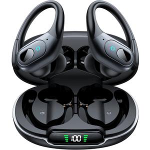 occiam Active Noise Cancelling Earbuds Wireless Bluetooth Headphones Ear Buds 90Hrs Playback Stereo Bass Earphones with Mic Over-Ear Hooks IPX7 Waterproof Headset for Work Sports Running Matte Black