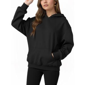 Womens Hooded Hoodies Sweatshirts - Long Sleeve Crewneck Sweaters With Pocket 2026 Fashion Spring Oversized Clothes (Large, Black)