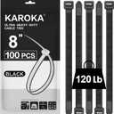 Zip Ties 8 inch Heavy Duty Zip Ties with 120 Pounds Tensile Strength, Black Cable Ties, 100 Pieces, by Karoka