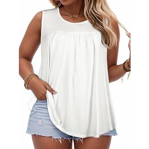 Women Plus Size Tank Top Casual Summer Tops Loose Fit Sleeveless T Shirts Trendy Crewneck Tunic Tees (White,XL)