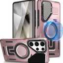 Magnetic Case for Galaxy S25 Ultra with Kickstand, Compatible with MagSafe, [Camera Lens Protector] Heavy Duty Shockproof Military Grade Stand Phone Case for Samsung Galaxy S25 Ultra (Pink)