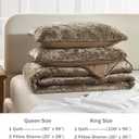 Homzard Luxury Velvet Quilt Set Queen Size Bedding, Mocha Brown Comforter Set, Ultra-Soft Striped Channel Stitch All Season Comforter, Thermal Bedspread Coverlet with 2 Pillow Shams