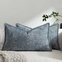 Pack of 2 Dusty Blue Decorative Throw Pillow Covers 12x20 Cozy Soft Chenille Boho Accent Vintage Farmhouse Rectangular Lumbar Couch Pillow Covers for Home Decor Bed Sofa Living Room