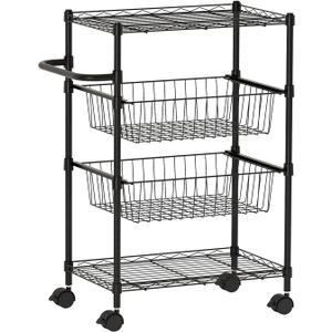 TrailBlaze Kitchen Utility Cart, 4 Tier Rolling Cart, Metal Kitchen Cart On Wheels with Baskets, Wire Shelving Storage Cart, Utility Trolley with Handles for Bathroom Office Laundry
