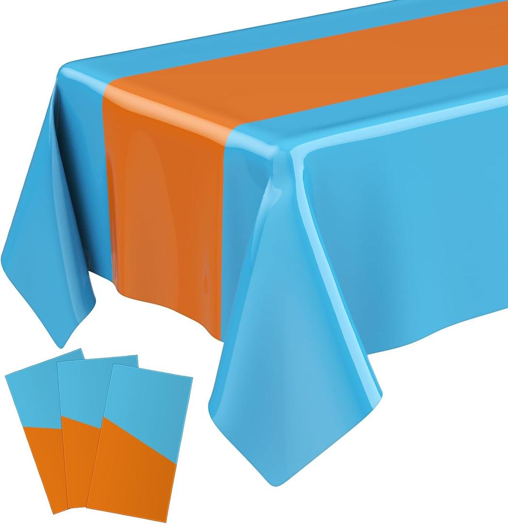 Oudain 3 Pcs Blue & Orange Party Tablecloth 54 x 108 Inch Party Decoration Plastic Rectangle Table Cloth Waterproof Table Cover for Girl Birthday Wedding Bachelorette Anniversary Supplies