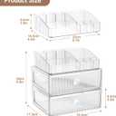 3 Tier Clear Makeup Organizer with Drawer, PET Cosmetic Storage for Dresser, Countertop & Bathroom Vanity, Holders for Lipstick, Brushes, Skincare & Beauty Supplies