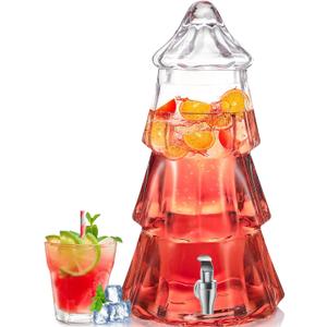 1 Pcs 1.3 Gallon Christmas Tree Glass Drink Dispenser for Parties Beverage Clear Liquor Dispenser Xmas with Spigot for Home Bars, Water, Lemonade, Juice