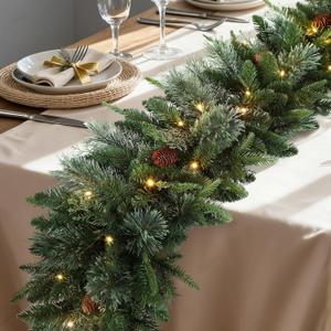 9FT Christmas Garland with Pine Cones, Prelit Christmas Garland Greenery Outdoor Lighted Pine Garland, Mantle Garland Christmas Holiday Decoration Indoor (Pinecone, 9ft)