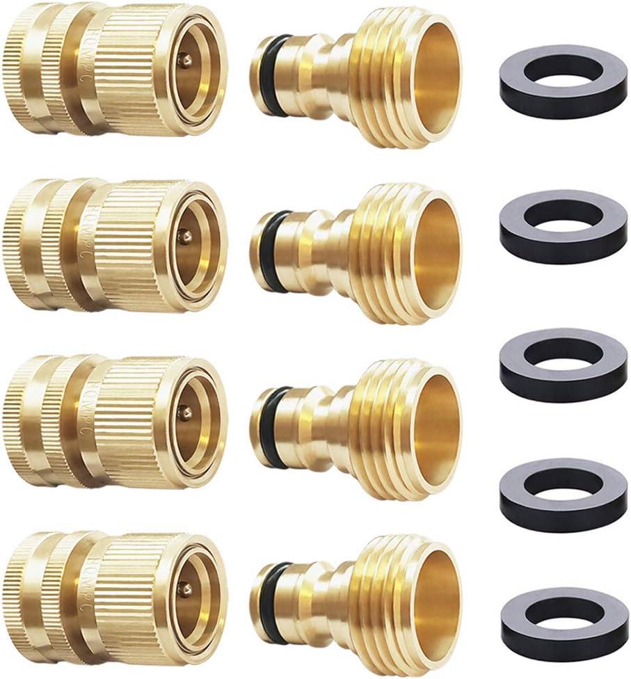 HQMPC Garden Hose Quick Connect Solid Brass Quick Connector Garden Hose Fitting Water Hose Connectors 3/4 inch GHT (4Sets)