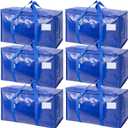 TICONN 6 Pack Extra Large Moving Bags Heavy Duty with Zippers & Carrying Handles, Durable Storage Bags Moving Boxes for Closet Organizers and Storage (6 Pack, Blue)
