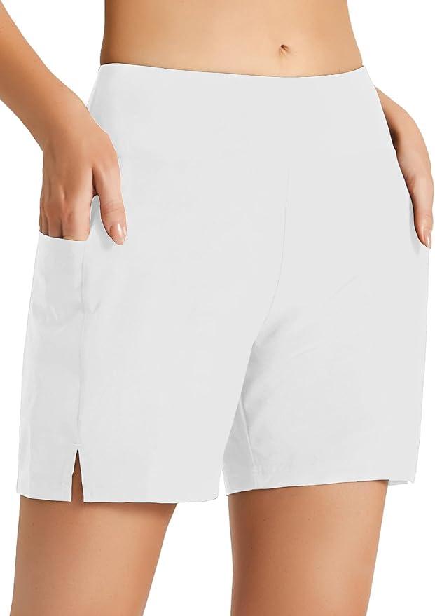 Women's Swim Shorts Bathing Suit Shorts High Waisted Bikini Bottoms Swimsuit Board Short Tankini Swimwear Bottoms (White, 1XL)