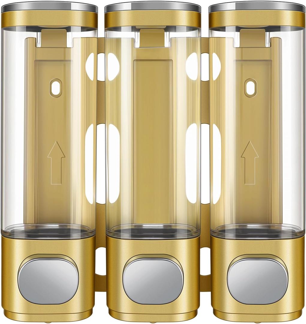 3-in-1 Room Wall Mounted Bathroom, Shower Pump Dispenser and Organizer, Dispensers for The Shower, Shampoo and Conditioner Dispenser, Shampoo Dispenser for Shower(Golden)