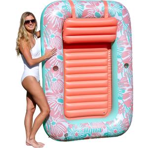 Aqua Inflatable Tanning Pool Lounger, Premium Pool Float with Cupholders and Removeable Pillow for Relaxation and Fun, 71 x 48"