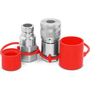 Flat Face High Flow Skid Steer Hydraulic Quick Connect Couplers/Couplings Set, 3/4" Body x 1" SAE, w/Dust Caps