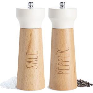 Rae Dunn Salt and Pepper Grinder Set of 2 - Bamboo Sea Salt Pepper Grinder - Classy Salt and Pepper Shakers - Pepper Mill & Salt Mill, Cream