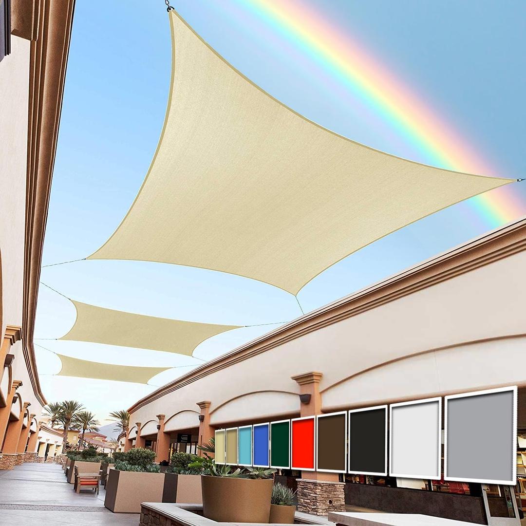 Royal Shade 14' x 14' Beige Rectangle Sun Shade Sail Canopy Outdoor Patio Fabric Screen Awning RTAPS14 - UPF50+ 95% UV Blockage, Heavy Duty, Water & Air Permeable (We Make Custom Size)