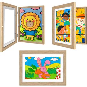 3 Pack Kids Artwork Frames 10x12.5 Inch Changeable Kids Art Frame with Front Opening for Art Display, Horizontally Vertically Wall Mount for Kids Drawing & School Projects (Wood)