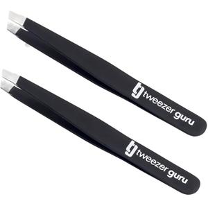 Tweezer Guru Tweezers for Women Facial Hair & Men  Precision Slant-Pointed Eyebrow Tweezer for Ingrown Hair, Blackhead & Splinter Removal (2 Black)