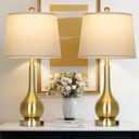 Rinweey 26" Gold Lamps Set of 2 for Living Room, Touch Control Table Lamps for Bedroom, 3-Way Dimmable Bedside Lamps for Nightstand with with USB A+C Ports (2 LED Bulbs Included)