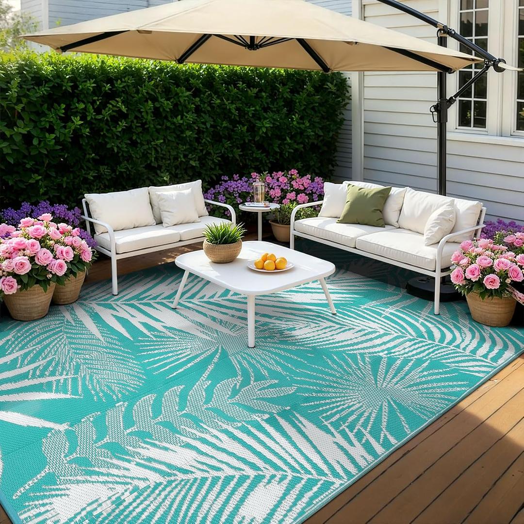9x18ft Outdoor Rug for Patios, Reversible RV Outdoor Rug, Waterproof Straw Plastic Large Outdoor Mat for Camper, Picnic, Backyard, Deck, Balcony, Porch