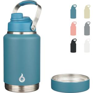 BJPKPK 64oz Insulated Water Bottles, Dishwasher Safe Half gallon Water Bottle with Metal Handle, BPA Free Spout Lid & Detachable Bowl, Large Stainless Steel Jugs, Navy Blue