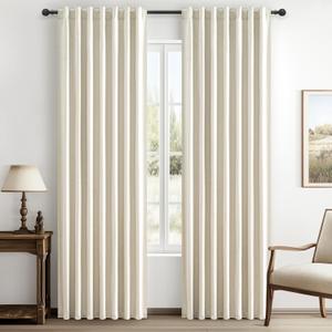 Warm Cream Thick Linen Black Out Curtains 84 Inch Long for Living Room 2 Panels Set, Farmhouse Pleated Room Darkening Window Drapes Insulated Privacy for Kids Bedroom 50"W x 84"L (Rod Pocket Back Tab)
