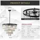 24" Modern Crystal Chandeliers,12-Light Black Round Light Fixture, Medium-24”