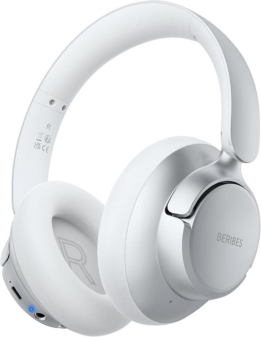 BERIBES Upgraded Hybrid Active Noise Cancelling Wireless Headphones with Transparent Modes,70H Playtime Bluetooth Headphones Wireless with Mic, Deep Bass,3.5MM Cable,Soft-Earpads,Fast Charging-Silver